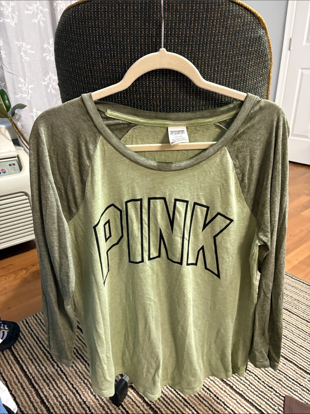 PINK Victoria's Secret Olive Green Raglan Long Sleeve Tee